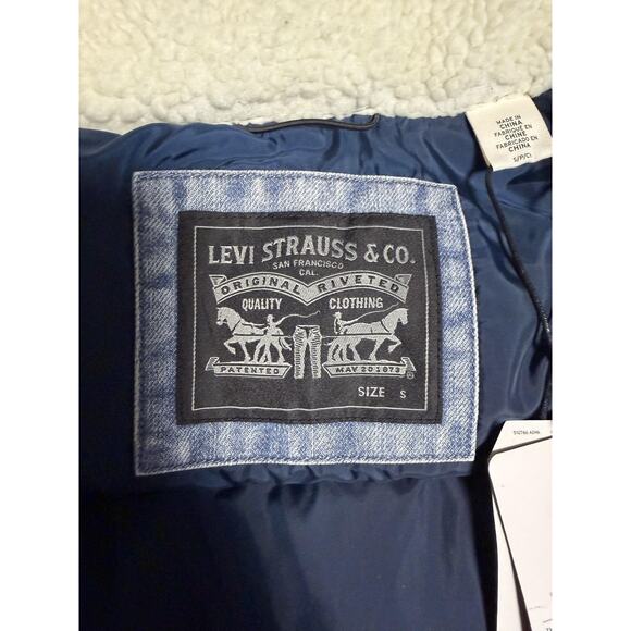 Levis Strauss Jacket Mens Small Light Wash Denim Down Puffer Coat RDS Warm - Picture 9 of 14